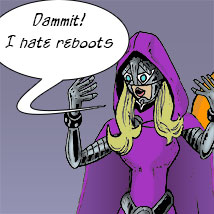 Doctor Entropy in a purple cloak with silvered metal armor