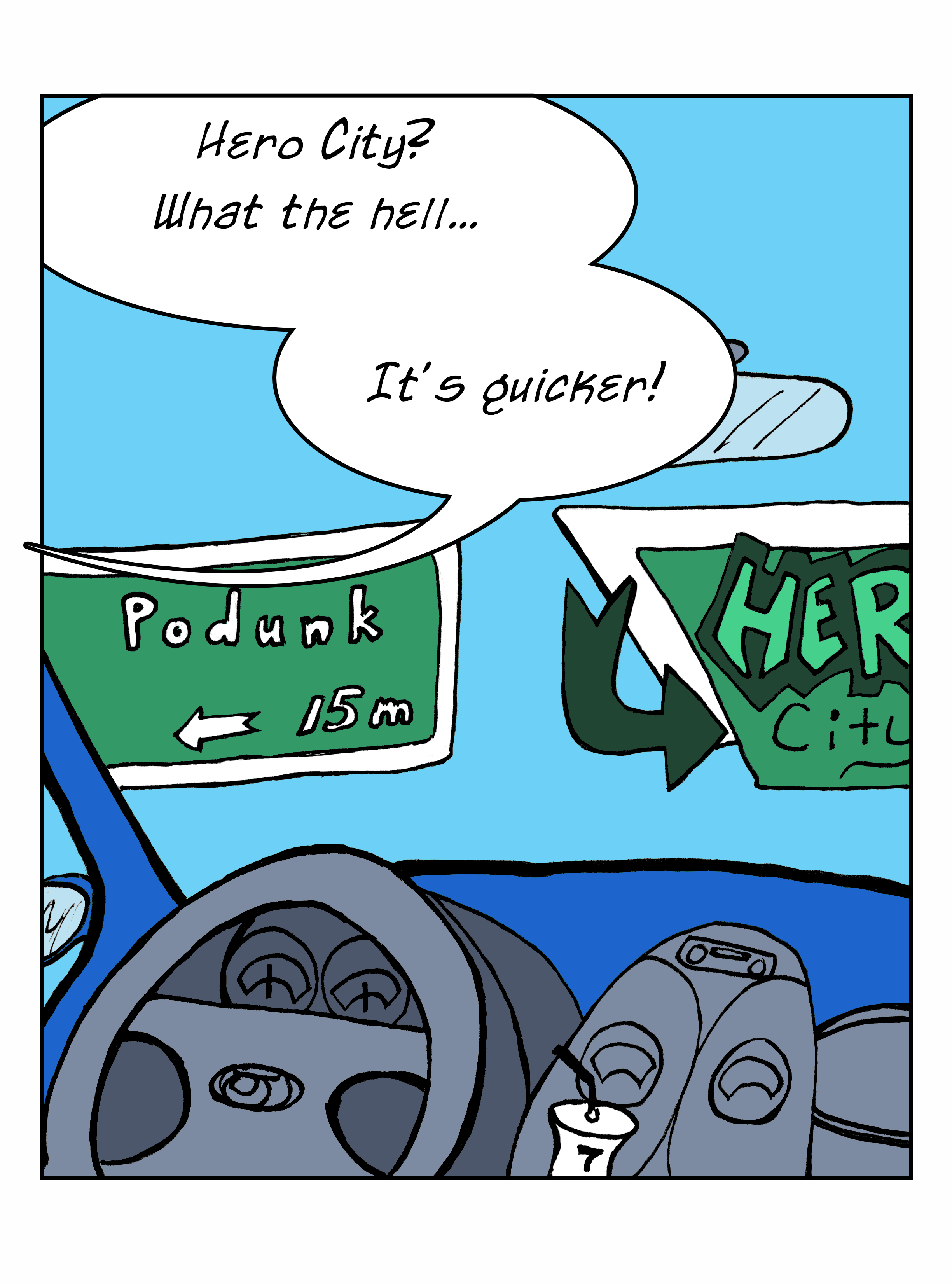 Speed Limit - Panel 1 - Sebastian decides to take a shortcut through hero city